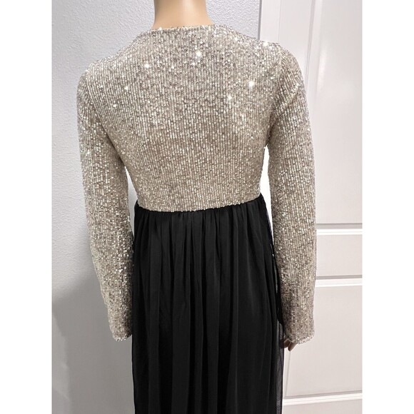 PinkBlush Maternity Dress Gold Sequin Bodice Tulle Long Sleeve Maxi Gown Small - Picture 10 of 13